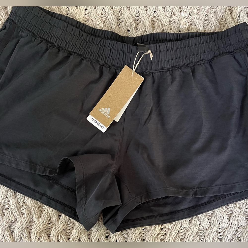 Adidas NEW black Athletic Training Short Women’s Large Heather Woven Pacer - Picture 2 of 12